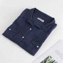 Blusa de camisa de manga corta de lino 100% primavera para mujer